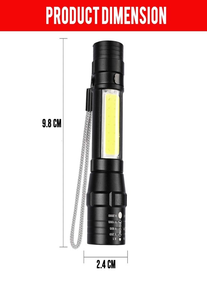 HACER LED Flashlight Mini Camping Torch Pocket Compact Portable USB Rechargeable Lamp with COB Side Lantern for Outdoor Hiking Camping Running - Image 2